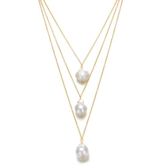 Freshwater Pearl Layered Necklace In 14K Gold Over Sterling Silver