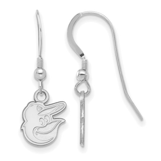 Rhodium Over Sterling Silver MLB LogoArt Baltimore Orioles Dangle Earrings