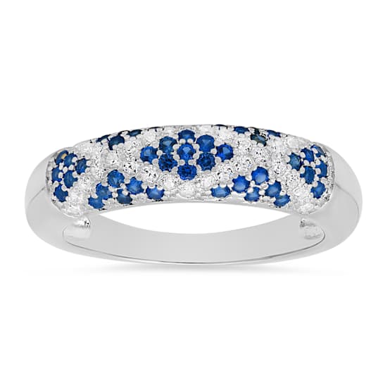 Blue And White Cubic Zirconia Rhodium Over Sterling Silver Ring 0.79ctw