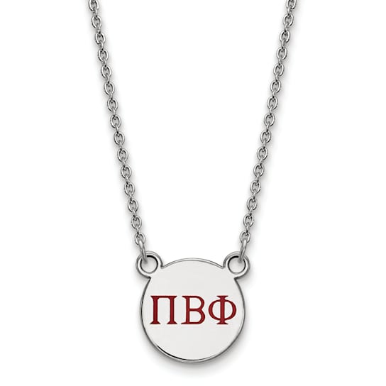 Rhodium Over Sterling Silver LogoArt Pi Beta Phi Small Enamel Pendant Necklace