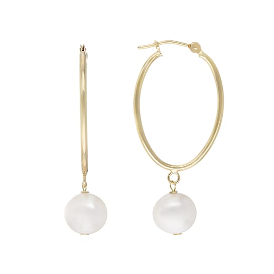 Freshwater Pearl Long Drop Earrings In Solid 14K Gold