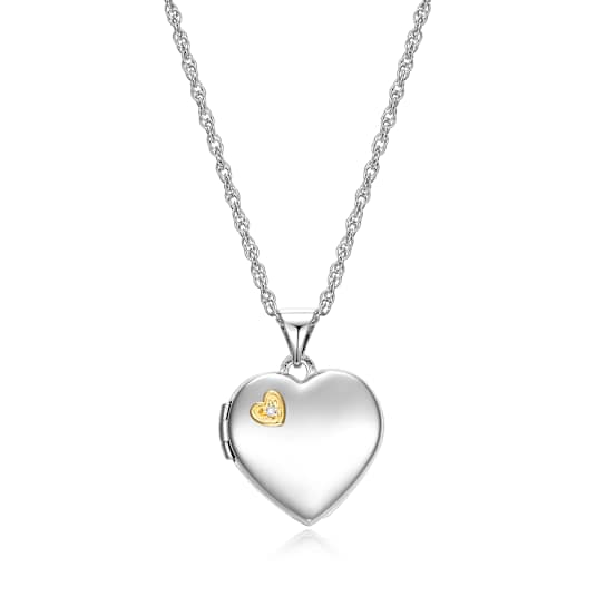 White Diamond Accent Rhodium & 18k Yellow Gold Over Sterling Silver
Heart Locket Pendant With Chain