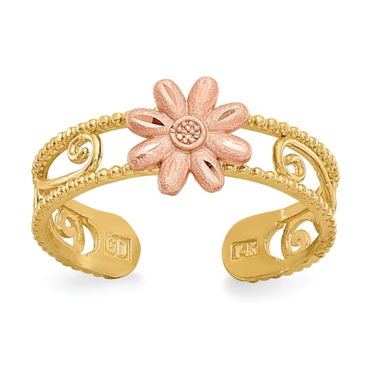 14K Two-tone Flower Toe Ring