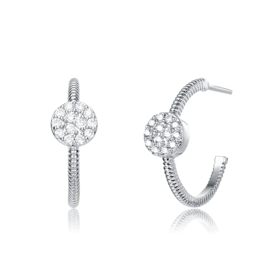 Open CZ Hoop Earrings In White Rhodium Over Brass