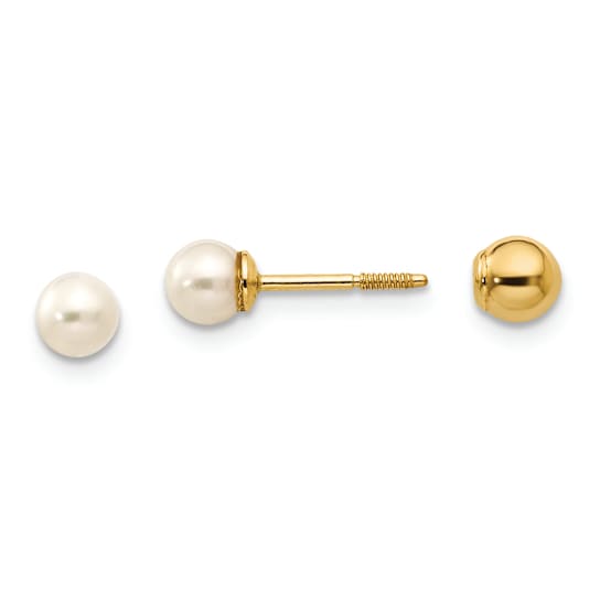 14K Yellow Gold Reversible 3.75-4mm Freshwater Cultured Pearl and Gold
Bead Earrings