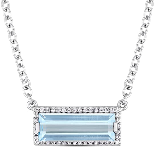 Sky Blue Topaz And White Sapphire Halo Bar Necklace In Sterling Silver