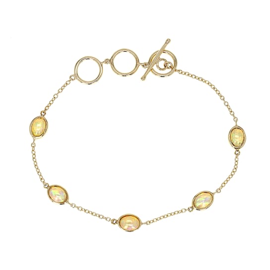 Opal Station Bracelet WIth Toggle In 18K Gold Over Sterling Silver 2.30ctw