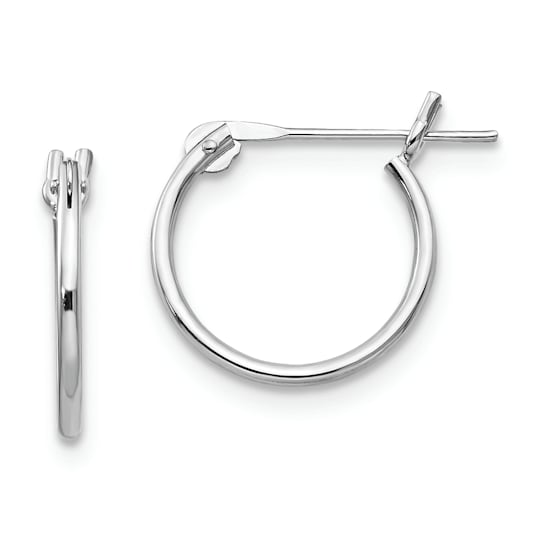 Rhodium Over 14K White Gold 1mm Hoop Earrings