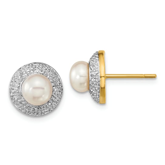 14K Yellow Gold and Rhodium 5-6mm Button Freshwater Cultured Pearl
0.05ct Diamond Post Earrings