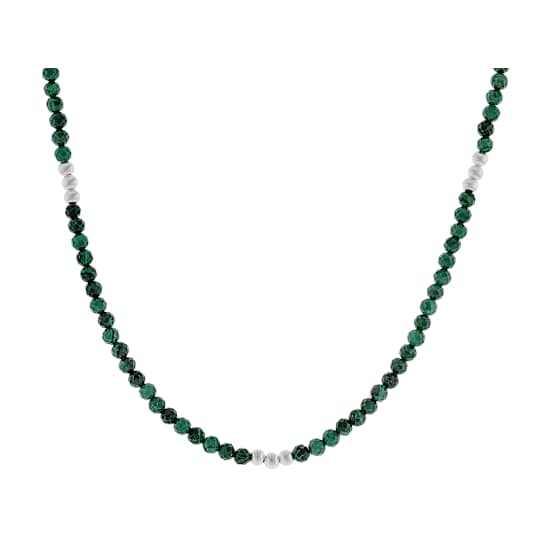 Malachite Beaded Station Necklace In Sterling Silver