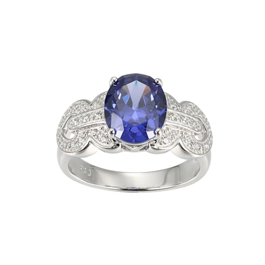 Blue And White Cubic Zirconia Platinum Over Silver Ring 4.29ctw