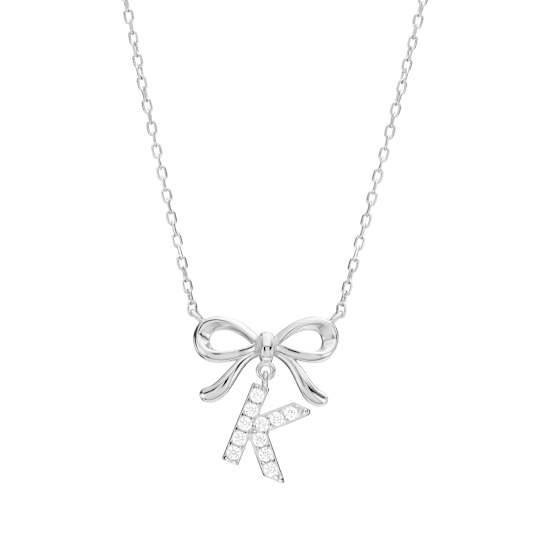 Initial K Bow CZ Necklace In Sterling Silver 0.23ctw