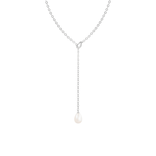 Dangling Y-shaped Rhodium Over Sterling Silver Cultured Freshwater Pearl
Necklace, 18" Adjustable