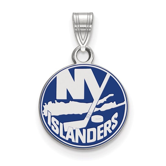 Rhodium Over Sterling Silver NHL LogoArt New York Islanders Enamel Pendant