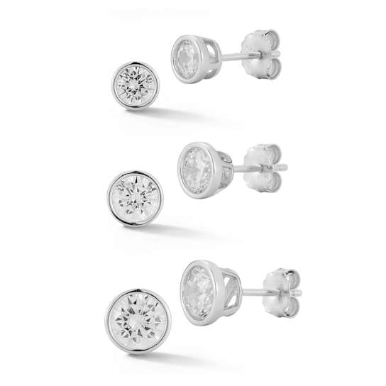 Rachel Zoe Round CZ Stud Earrings, Set of 3 Pairs, in Rhodium Over
Sterling Silver