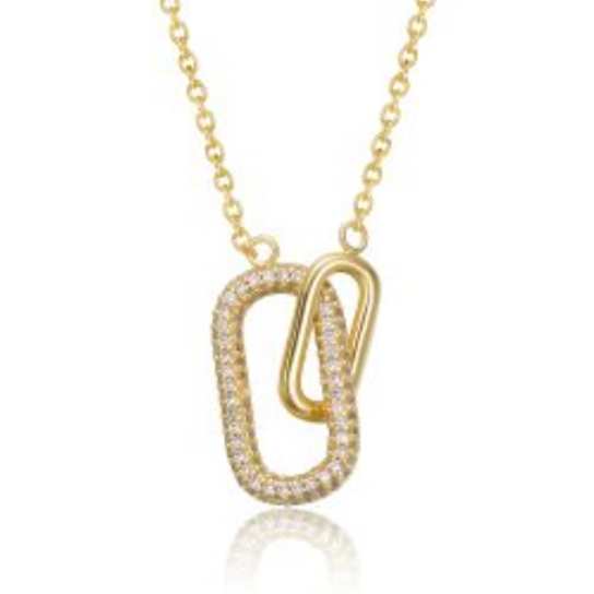 Interlocking Links CZ Pave Necklace In 14K Gold Over Sterling Silver