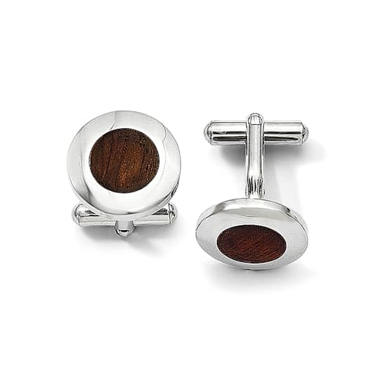 Wood inlay Stainless Steel Round Cuff Links