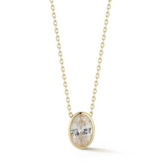 Rachel Zoe Oval CZ Solitaire Pendant Necklace in 14K Gold Over Sterling Silver