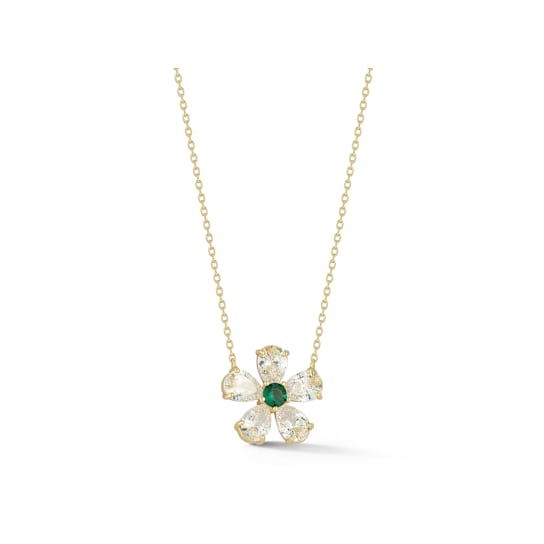 Rachel Zoe Green and White CZ Flower Pendant Necklace in 14K Gold Over
Sterling Silver