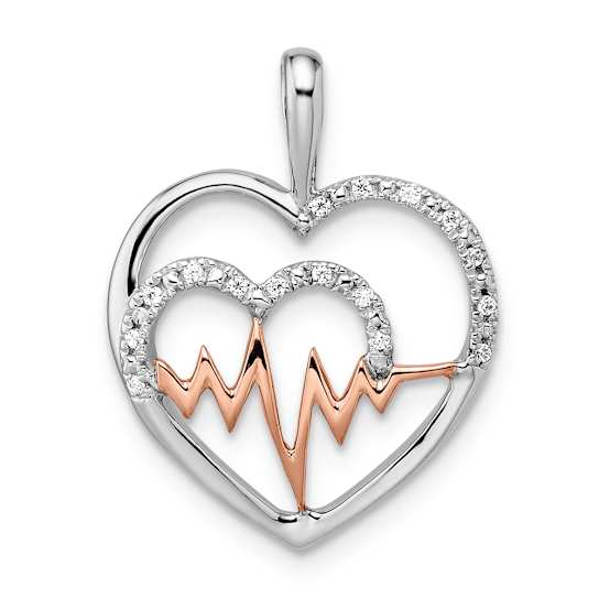 14K Two-tone Gold  Diamond Heart with Beat Pendant