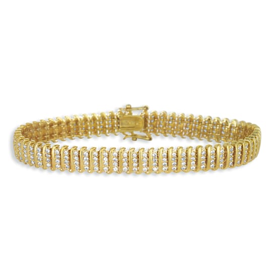 CZ Wave Bar Link Tennis Bracelet In 14K Gold Over Sterling Silver