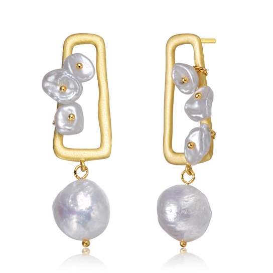 Round and Keshi Freshwater Pearl Dangle Earrings In 14K Gold Over
Sterling Silver