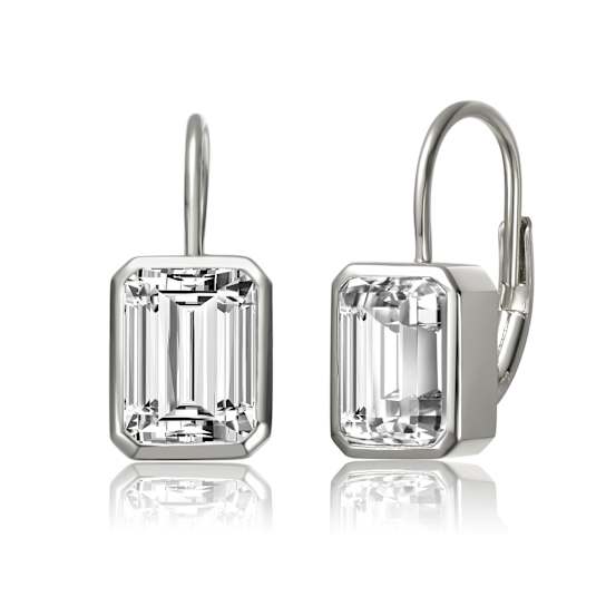 Baguette CZ Bezel Drop Earrings In Sterling Silver