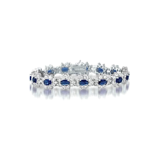 Sapphire Color CZ Oval Link Tennis Bracelet In Sterling Silver