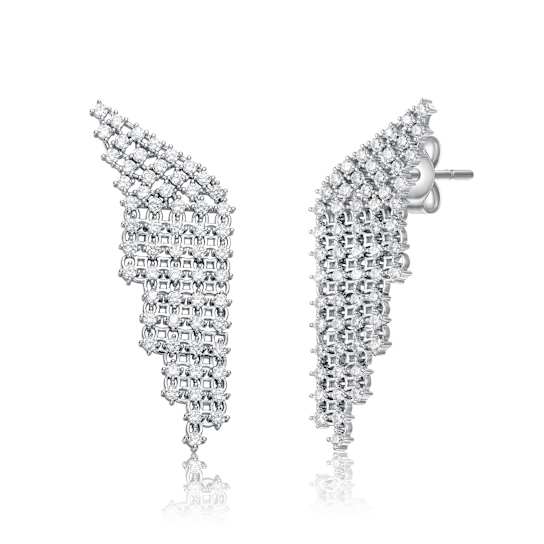 CZ Angel Wing Waterfall Drop Earrings In Sterling Silver