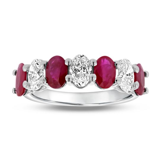 Oval Ruby and Diamond 14k White Gold Band Ring 2.95ctw