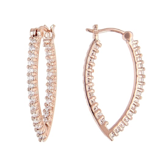 White Cubic Zirconia 18K Rose Gold Over Sterling Silver Inside Out Hoop
Earrings 1.46ctw