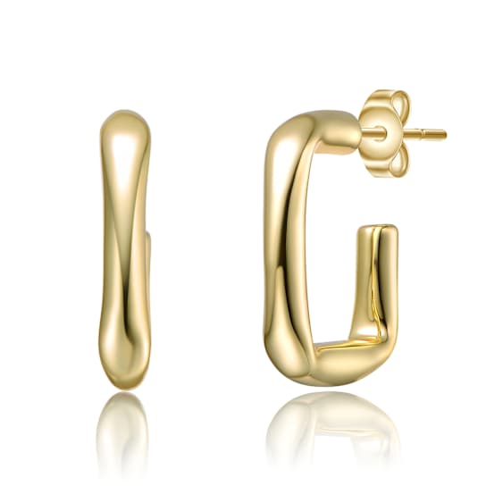 Geometric G-Shaped Hoop Earrings In 14K Gold Over Brass