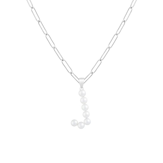 Letter J Initial Cultured Pearl Pendant Necklace In Sterling Silver