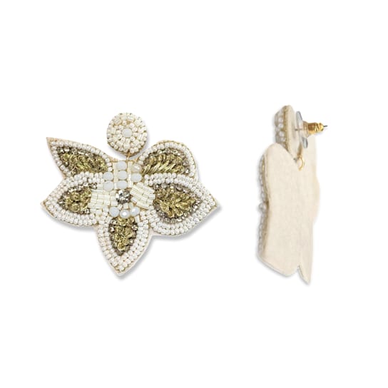 White Seed Beads With Clear Crystal Butterfly Earring