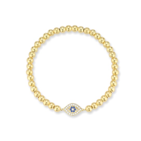 CZ Evil Eye Stretch Bracelet In 14K Gold Over Sterling Silver