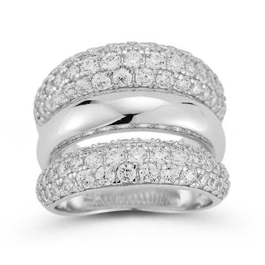 Rachel Zoe CZ Triple Dome Stacked Ring in Rhodium Over Sterling Silver
