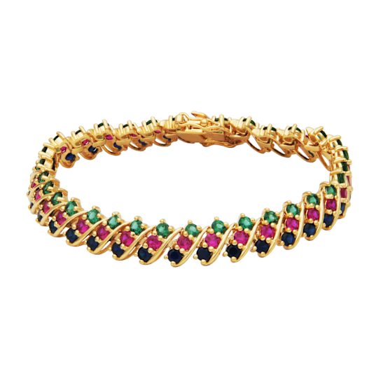 Green Lab Quartz, Blue Lab Sapphire & Lab Ruby 18k Yellow Gold Over
Silver Bracelet 11.38ctw
