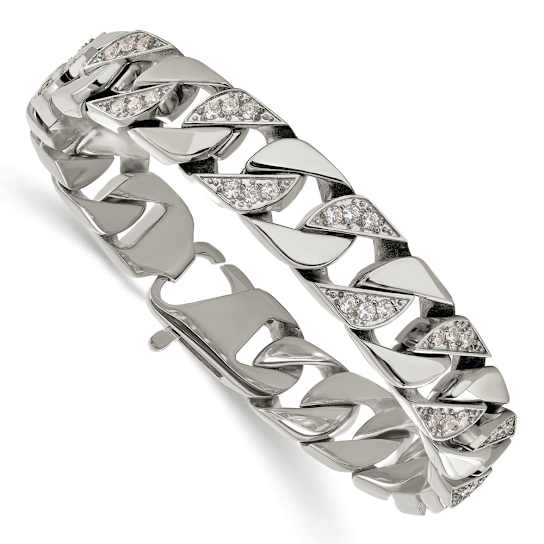 White Cubic Zirconia Stainless Steel Men's Bracelet
