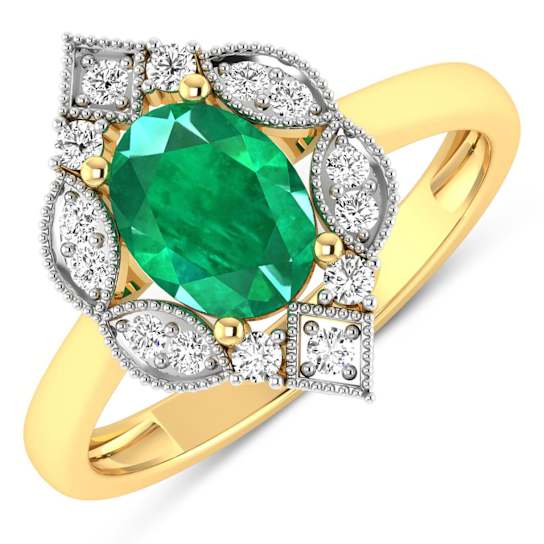 1.2ctw Green Emerald and Diamond 14K Yellow Gold Halo Ring
