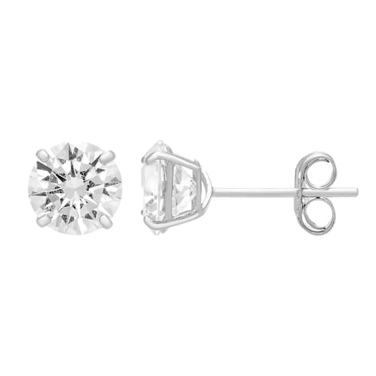 14k White Gold Cubic Zirconia Stud Earrings - 6MM