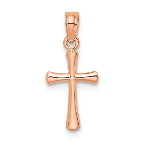 14k Rose Gold Polished Beveled Cross with Round tips Charm