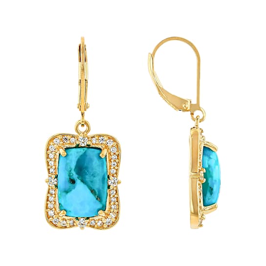 Turquoise And White Zircon Earrings In 18K Gold Over Sterling Silver 0.66ctw