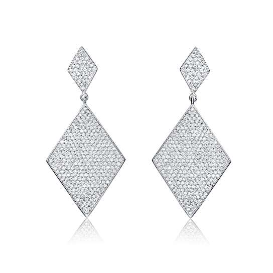 CZ Geometric Pave Drop Earrings In Sterling Silver