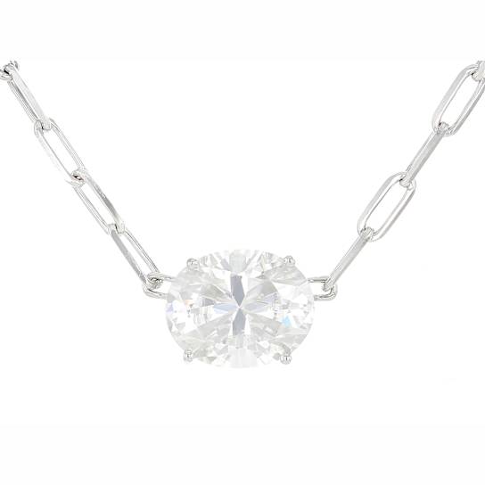 Oval Moissanite Solitaire Necklace In Platinum-Enhanced Sterling Silver