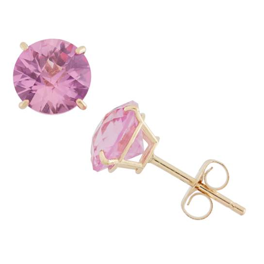 Lab Created Pink Sapphire 10K Yellow Gold Stud Earrings 1.40ctw