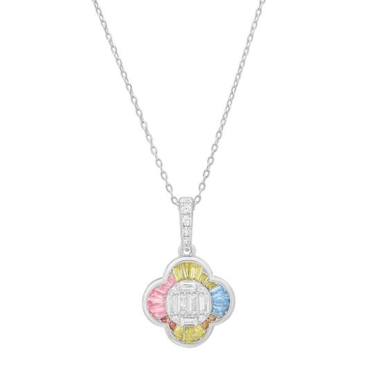 Pink, Yellow, Blue, And White Cubic Zirconia Rhodium Over Sterling
Silver Pendant 1.33ctw