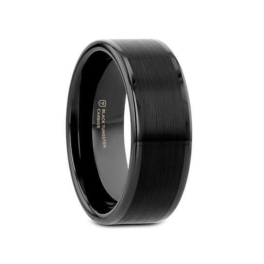 VULCAN Flat Black Tungsten Ring with Brushed Center & Polished Edges 8mm