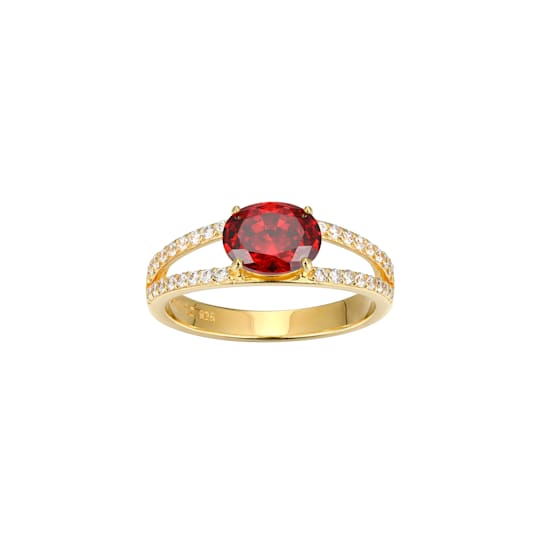 Red And White Cubic Zirconia 18K Gold Over Sterling Silver Ring 2.41ctw