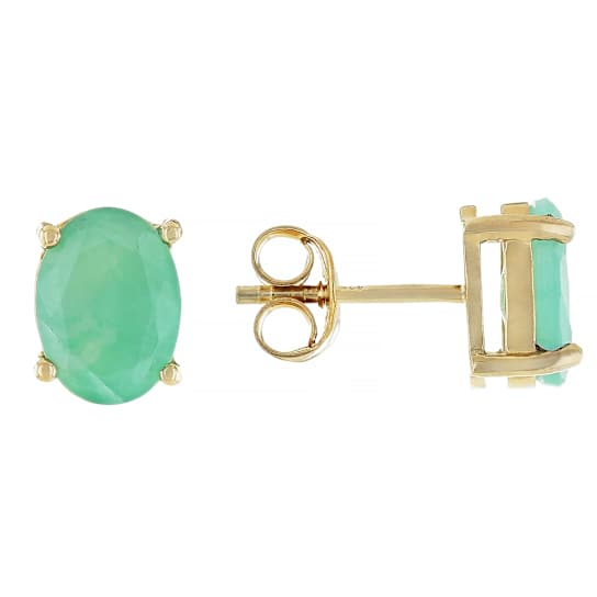 Oval Emerald Stud Earrings In 18K Gold Over Sterling Silver 3.40ctw