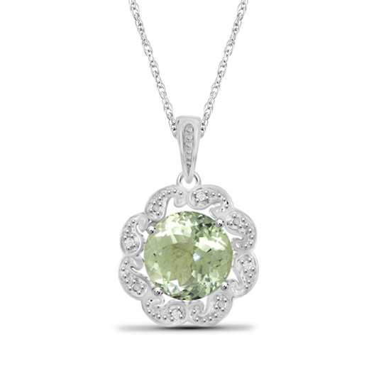 Green Prasiolite And White Diamond Sterling Silver Pendant With Chain 2.62ctw